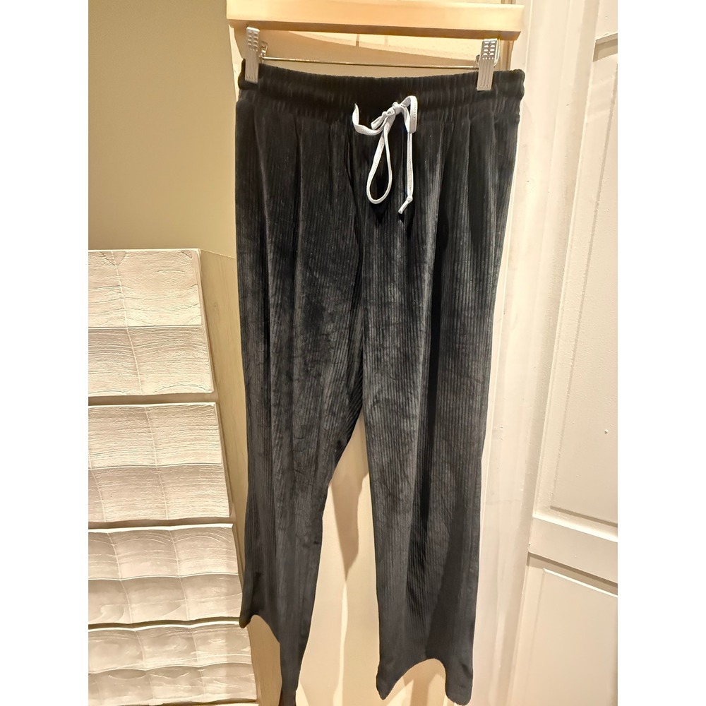 Tart Intimates Black Ribbed Chenille Velvet Lounge Pants Medium Drawstring Cozy